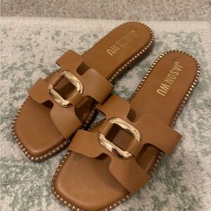 Tan Sandals with Gold Buckle